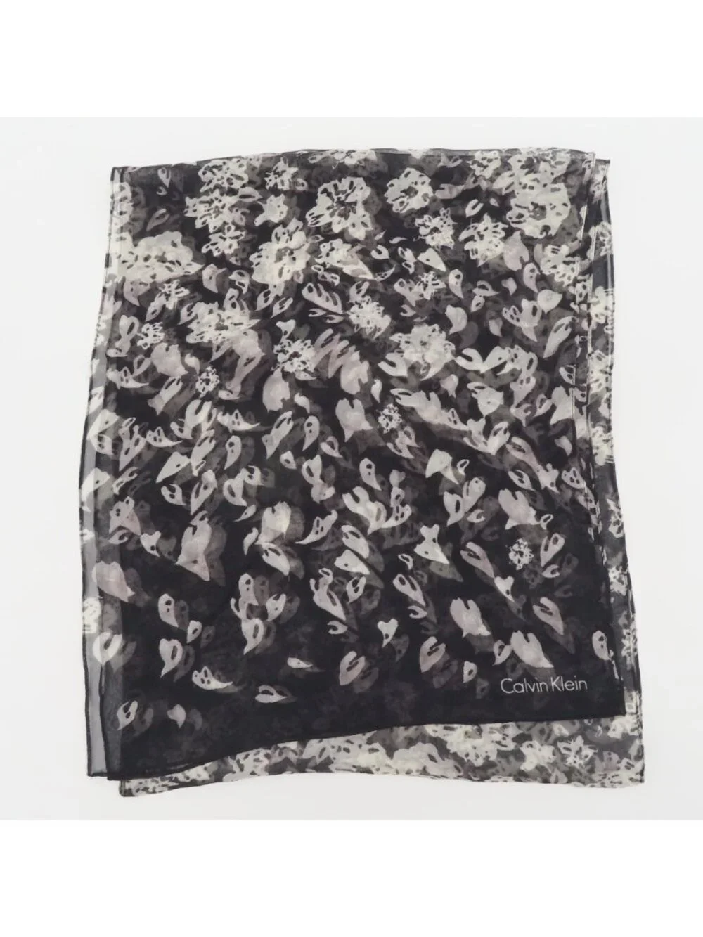 Calvin Klein Sheer Black White Sheer Rectangle Scarf Wrap 12in x 58in Fashion
